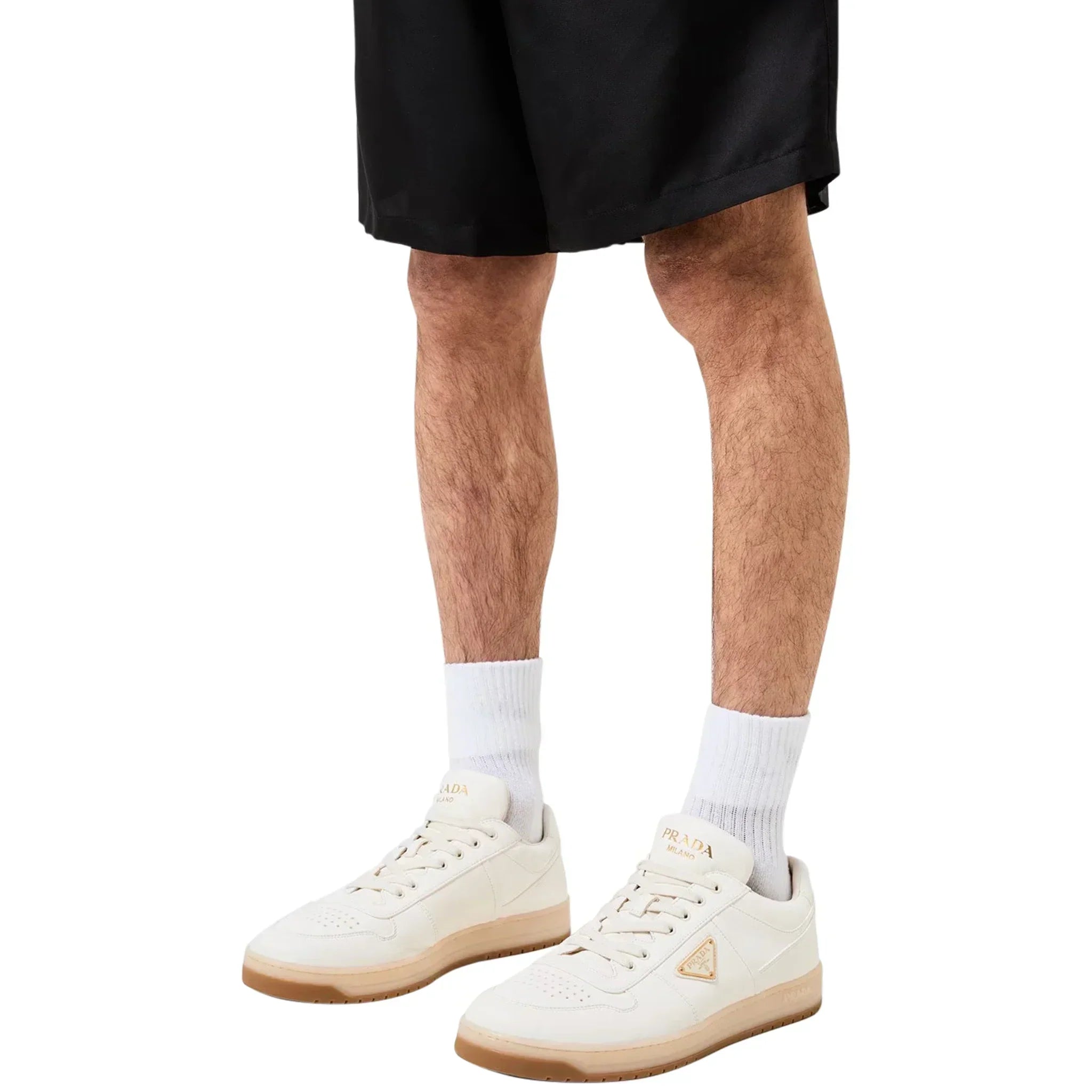 Prada Downtown Leather Low Top White Beige Sneaker